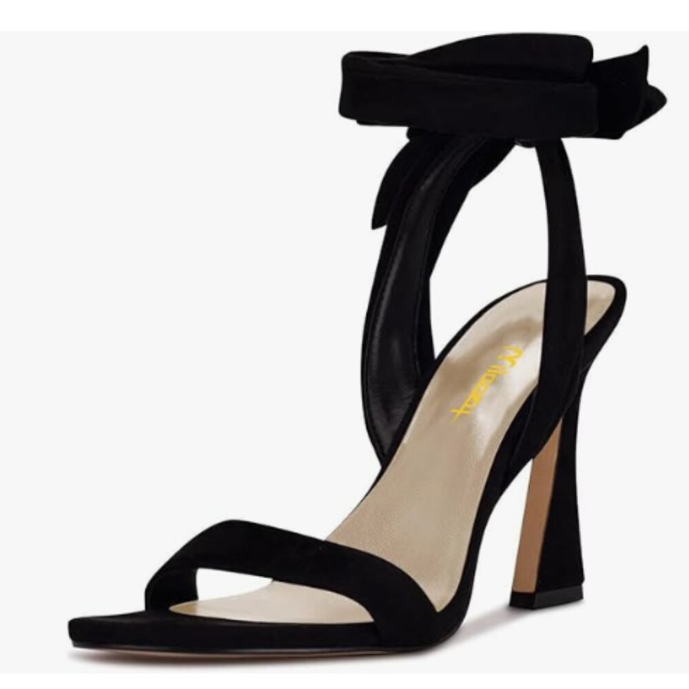 Milooey shoes Black Open Toe Strappy Sandal Lace Up Block High Heels Lady Shoes